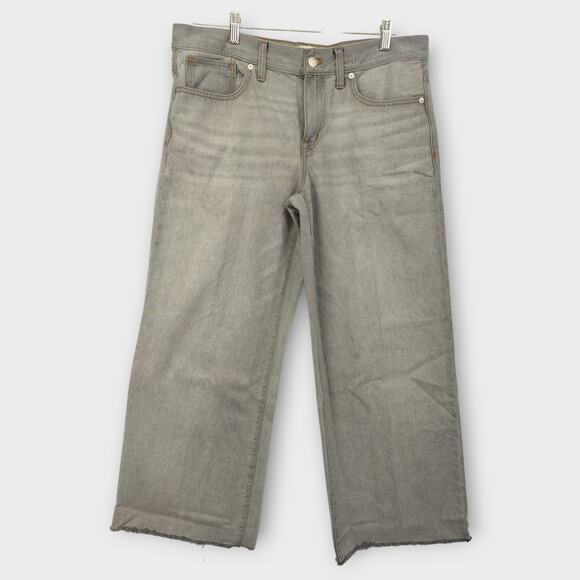 Womens Madewell Low Rise Super Wide Leg Gray Jean Raw Hem Size 30" Waist - Picture 2 of 6